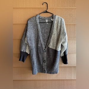 BKE gray button up crochet knitted sweater, size M